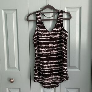 Express Womens Black Tie-Dye Striped Tank Top XS Chiffon V-Neck Flowy Semi Sheer